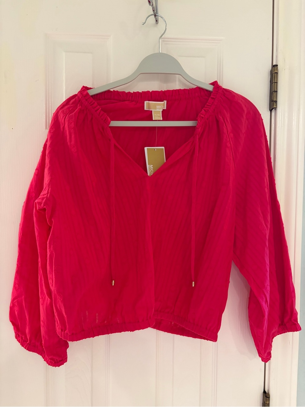 Michael Kors Bright Pink Drawstring Peasant Blouse